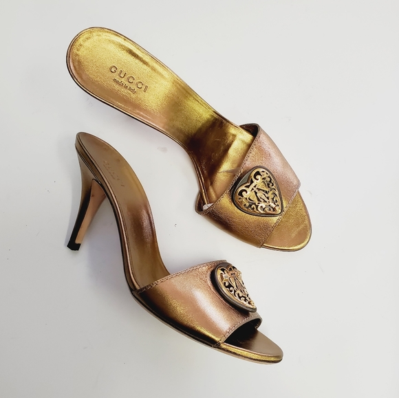 Authentic Gucci gold leather sandals size 37.5 - Picture 3 of 7